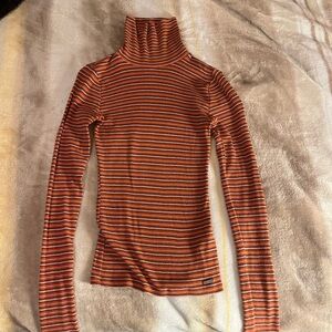 Hollister Striped Orange Turtleneck Sweater XXS